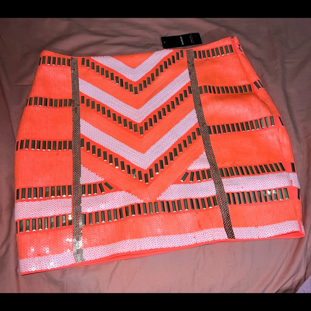 BEBE Tribal Guilded Sequin Skirt